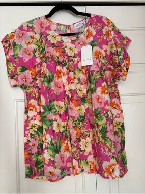 Women’s Floral Pink Short Sleeve Blouse by Emily Wonder
